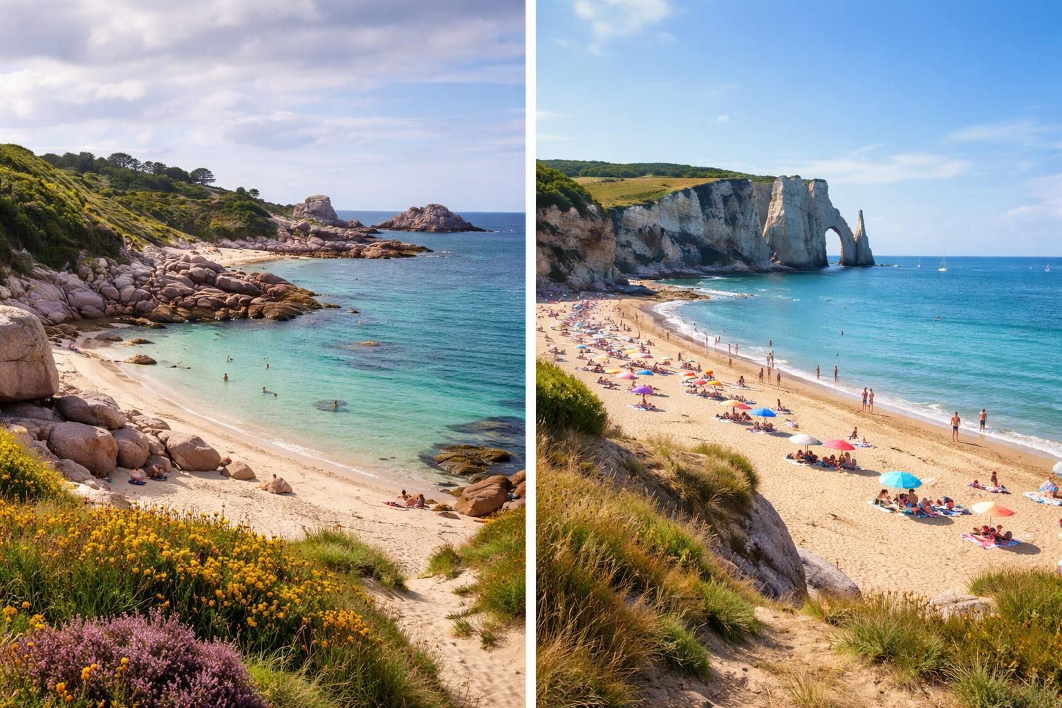 découvrez les plus belles plages de bretagne et de normandie pour des vacances d'été inoubliables. comparez les paysages, activités et ambiances pour choisir où poser votre serviette cet été.
