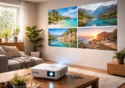 découvrez le mini vidéoprojecteur epson, idéal pour afficher vos diaporamas de photos de vacances en grand format, partout et facilement.