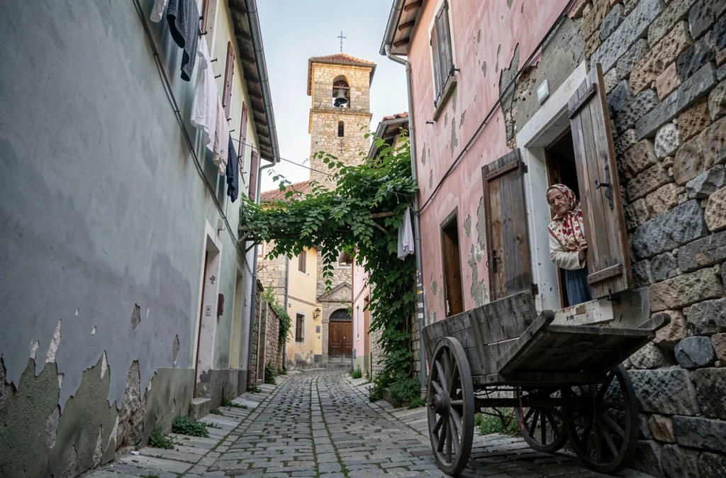 Ruelle médiévale vide et authentique dans une ville méconnue des Balkans occidentaux loin des circuits touristiques