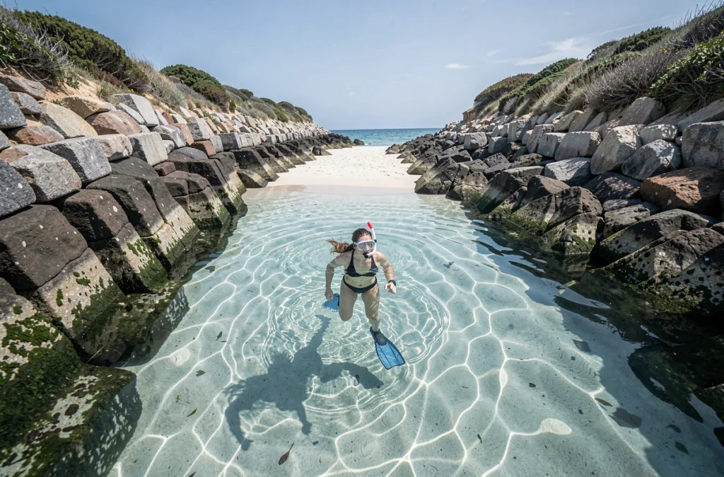 La plage de Valentin à Batz-sur-Mer avec ses eaux cristallines et ses rochers granitiques