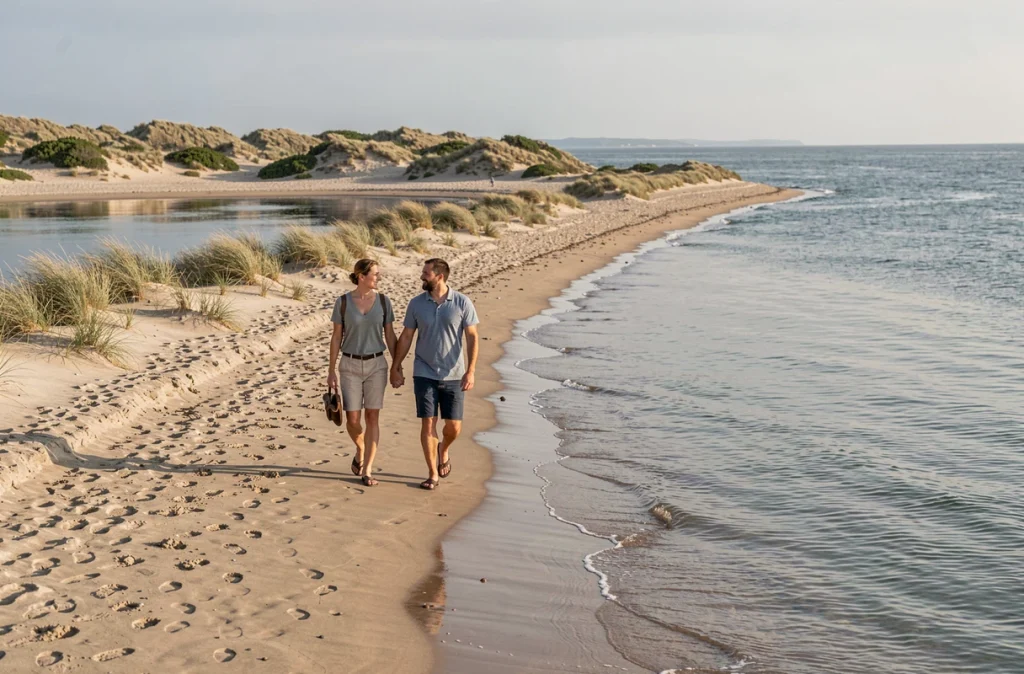 Le banc de sable naturel de la plage du Veillon à Talmont-Saint-Hilaire avec l'estuaire du Payré