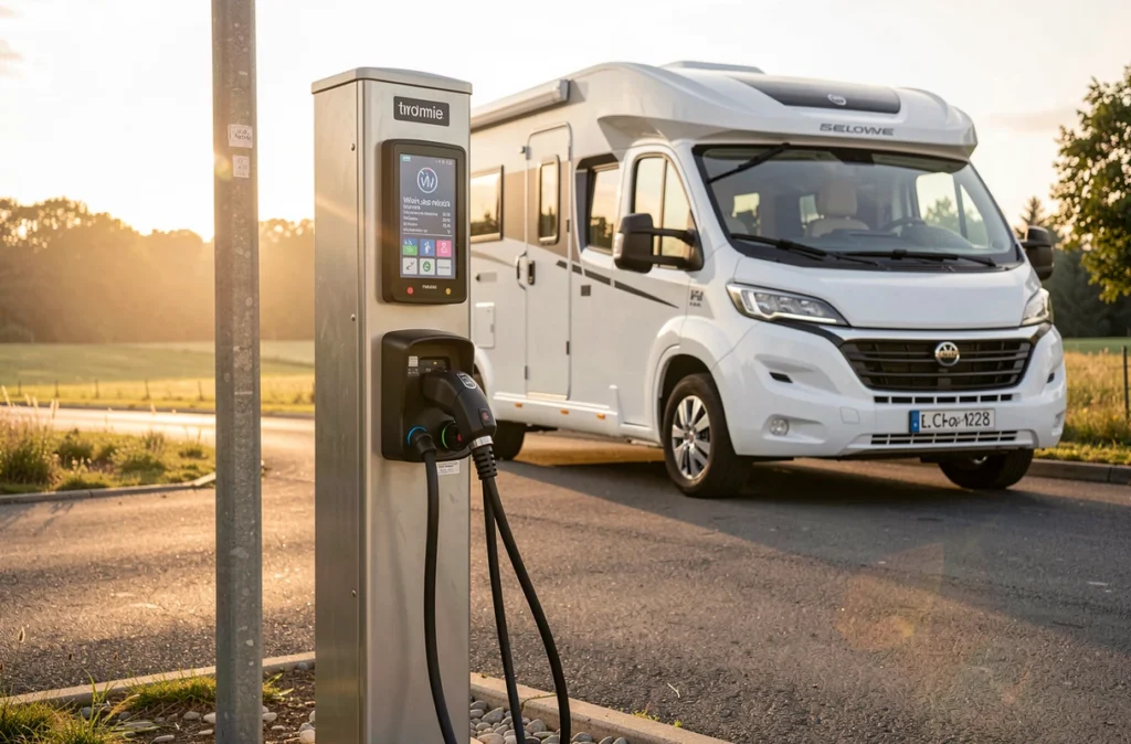 Borne de service d'une aire de camping-car avec branchement